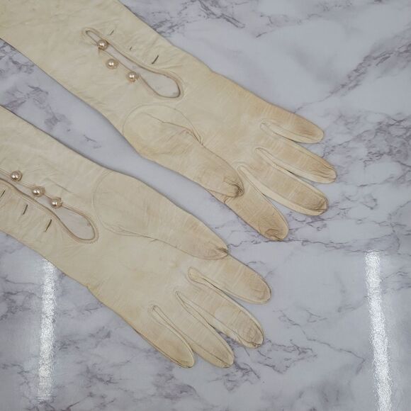 Neiman Marcus French Vintage Capretto Kidd Leather Oprea Long Evening Gloves - Picture 9 of 13